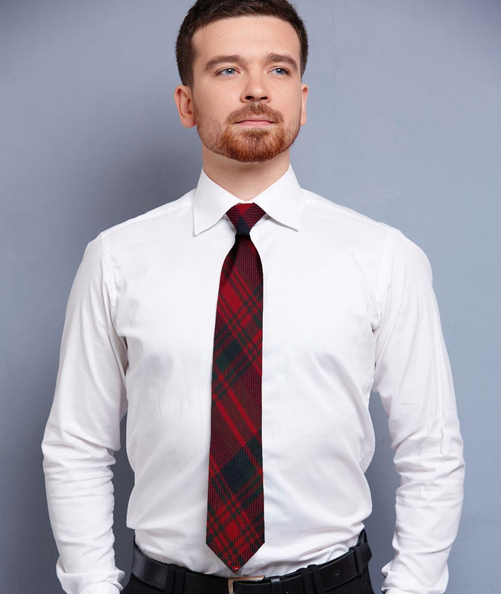Mens Neck Tie Matheson Red Modern Tartan Lightweight Scottish Clan Tie