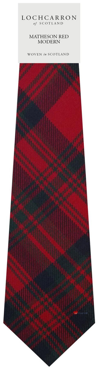 Mens Neck Tie Matheson Red Modern Tartan Lightweight Scottish Clan Tie