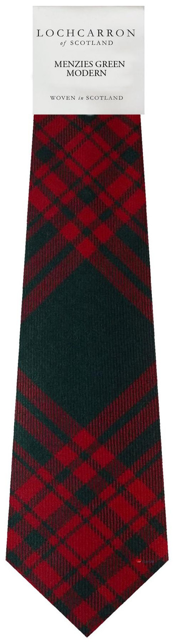 Mens Neck Tie Menzies Green Modern Tartan Lightweight Scottish Clan Tie