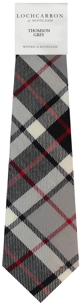 Mens Neck Tie Thompson Grey Modern Tartan Lightweight Scottish Clan Tie