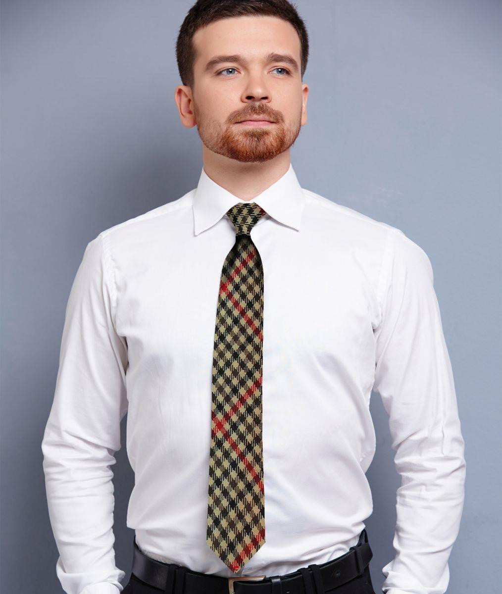 Mens Neck Tie Denholm Check Lightweight Scottish Clan Tie