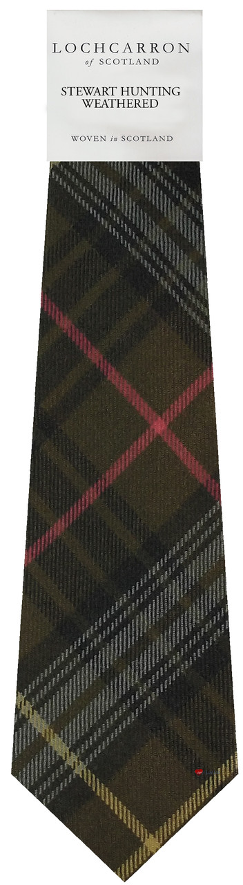 Mens Neck Tie Stewart Hunting Weathered Tartan Lightweight Scottish Clan Tie