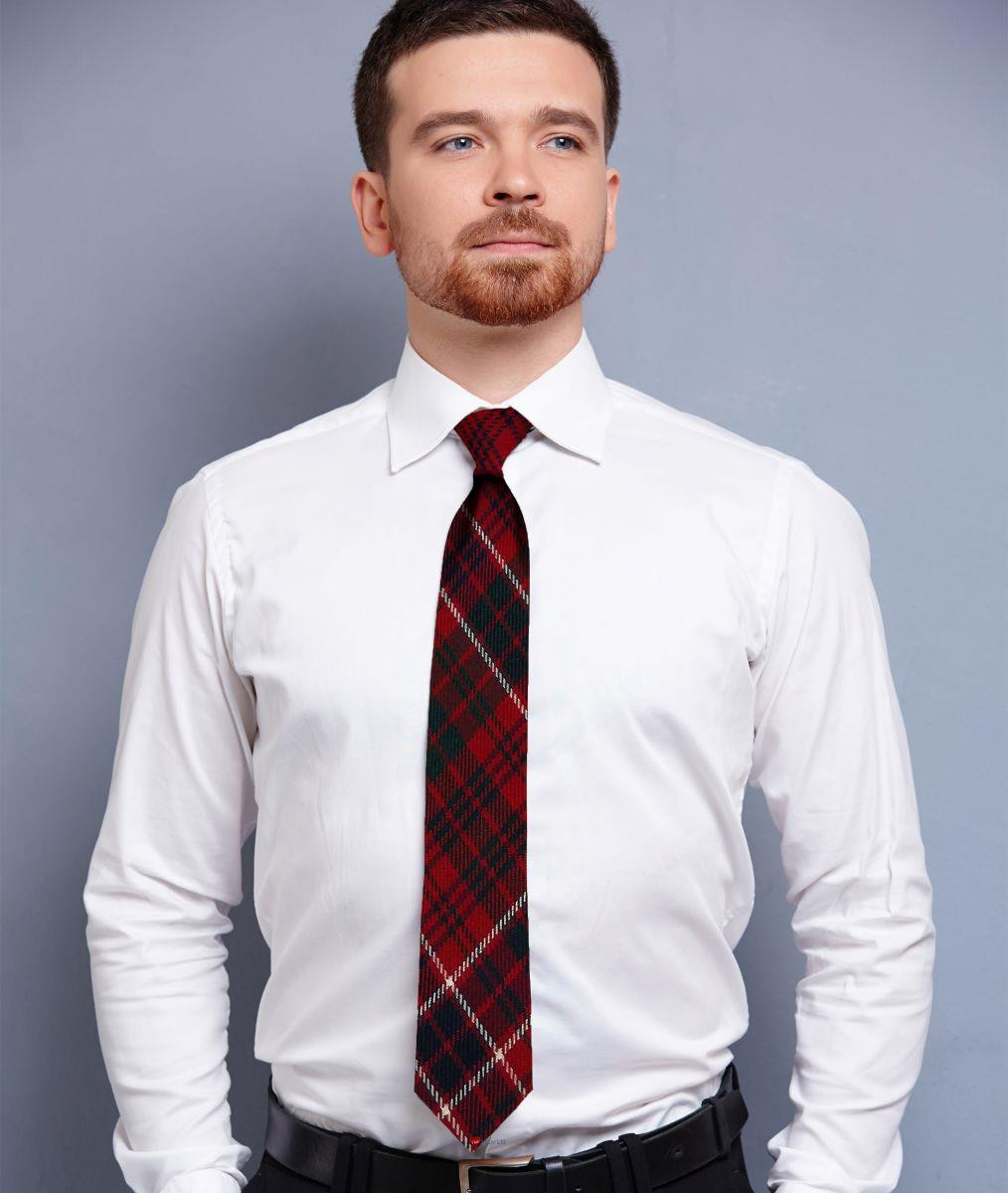 Mens Neck Tie MacRae Red Modern Tartan Lightweight Scottish Clan Tie