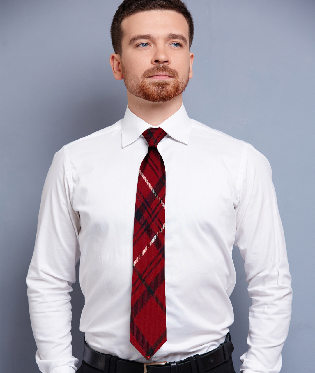 Mens Neck Tie Rose Red Modern Tartan Lightweight Scottish Clan Tie