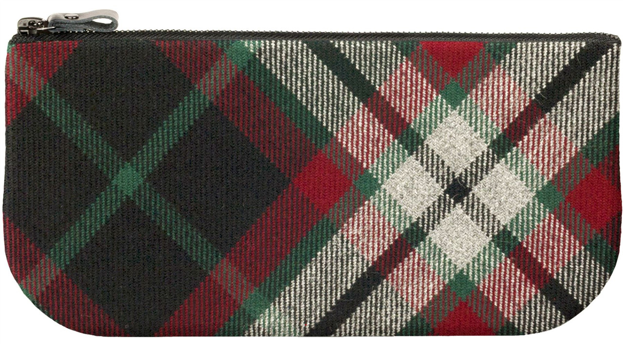 Small Leather and Wool Cosmetic Makeup Bag With Lindsay Tartan for Phone