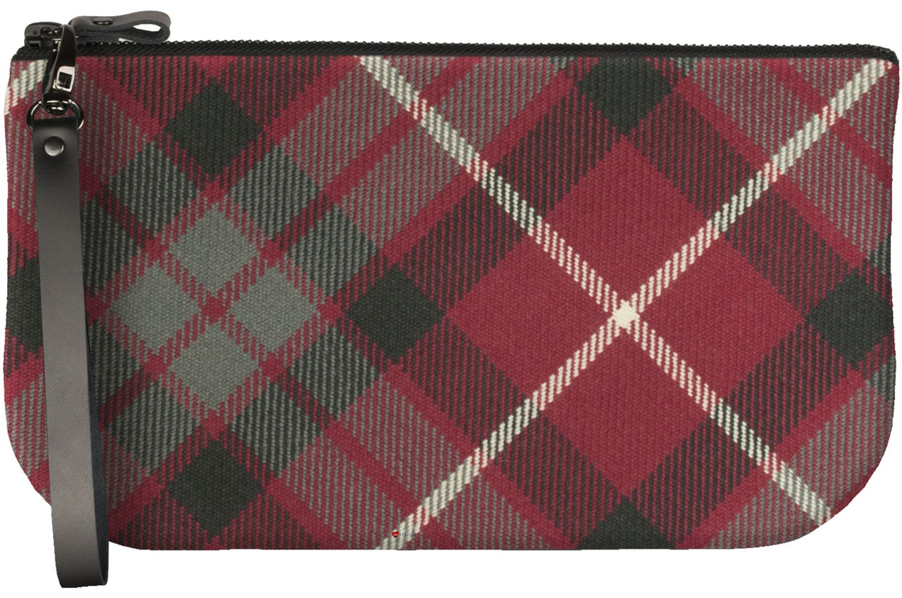 Small Leather Clutch Bag With Fraser Red Tartan Large Enough to Fit iPad Mini