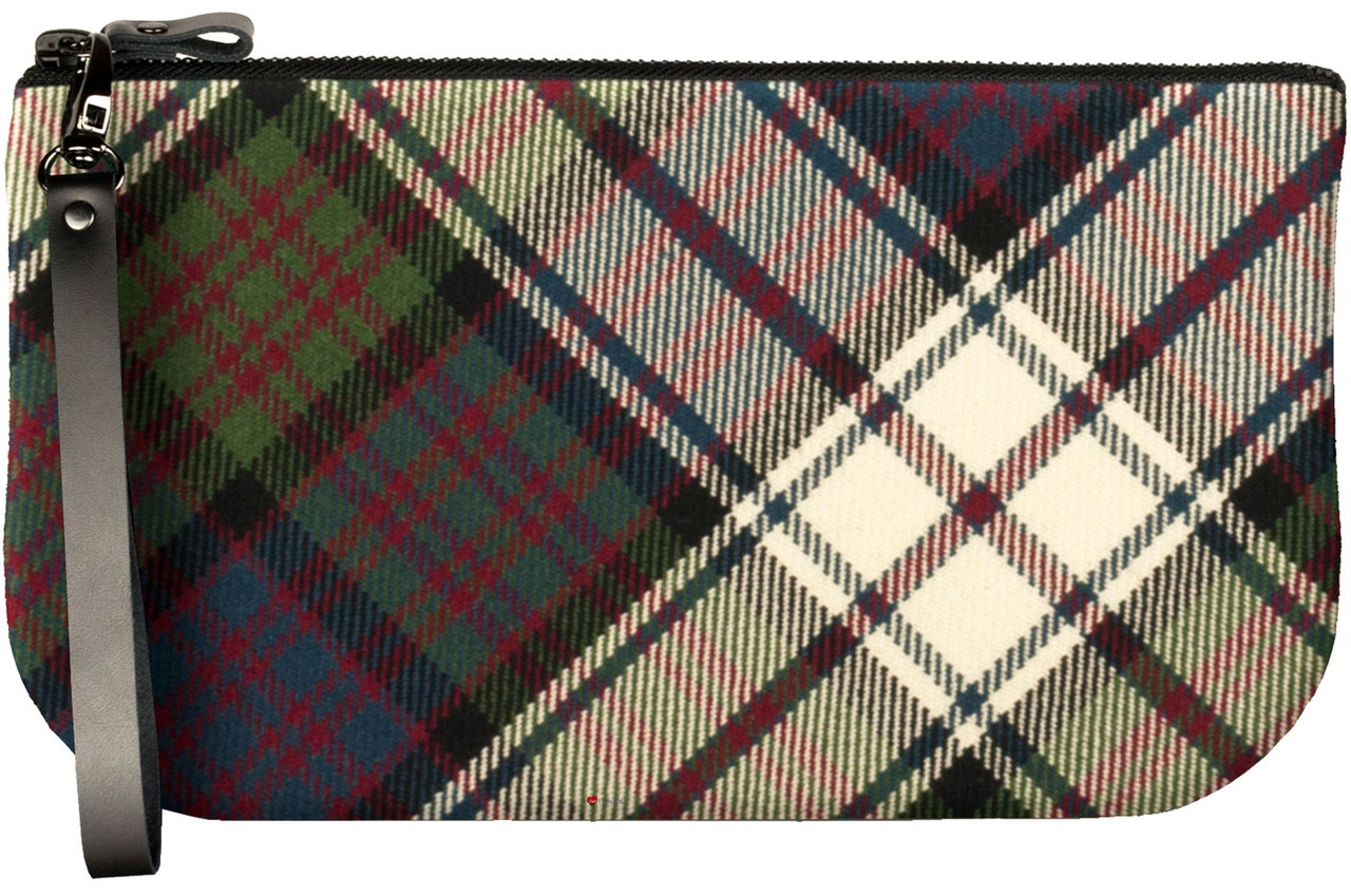 Small Leather Clutch Bag With MacDonald Tartan Large Enough to Fit iPad Mini