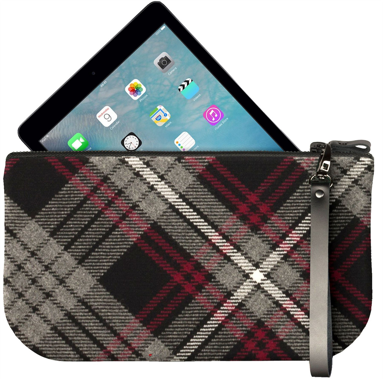 Small Leather Clutch Bag In Auld Lang Syne Tartan Large Enough to Fit iPad Mini