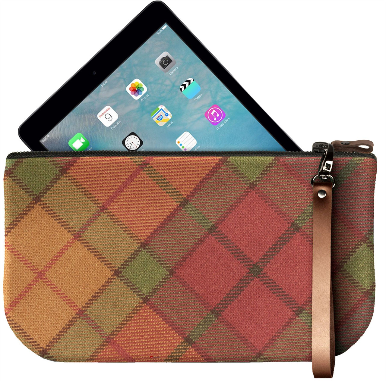 Small Leather Clutch Bag Cullins of Skye Tartan Large Enough to Fit iPad Mini