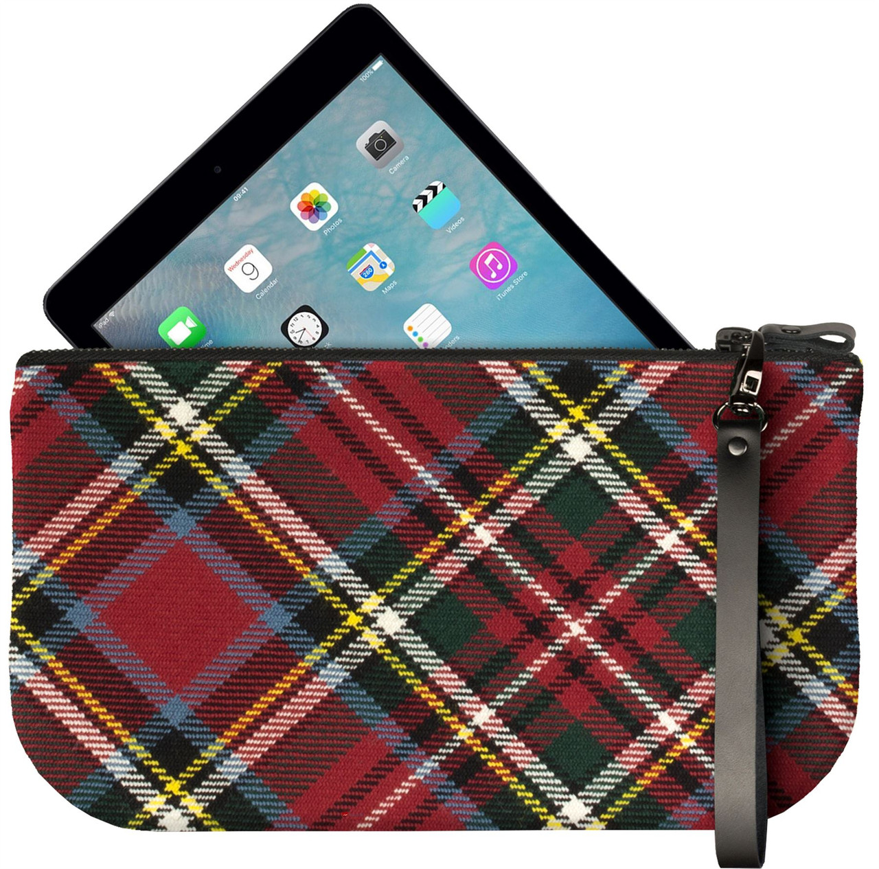 Small Leather Clutch Bag Bonnie Prince Charlie Tartan Fits iPad Mini