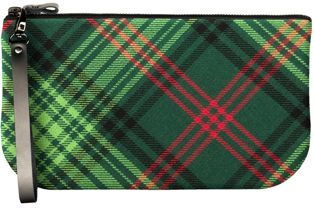 Small Leather Clutch Bag With Ross Tartan Large Enough to Fit iPad Mini