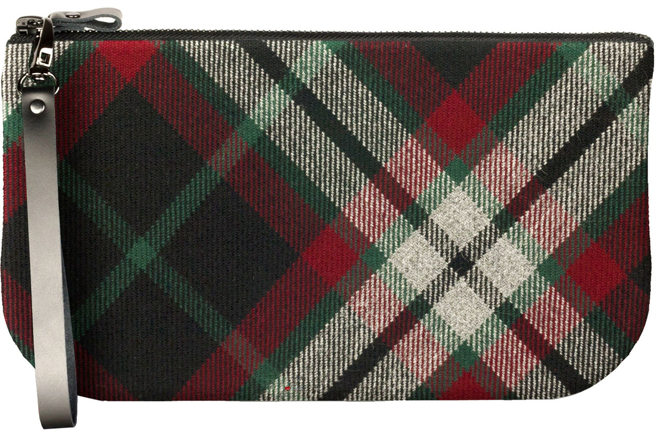 Small Leather Clutch Bag With Lindsay Tartan Large Enough to Fit iPad Mini