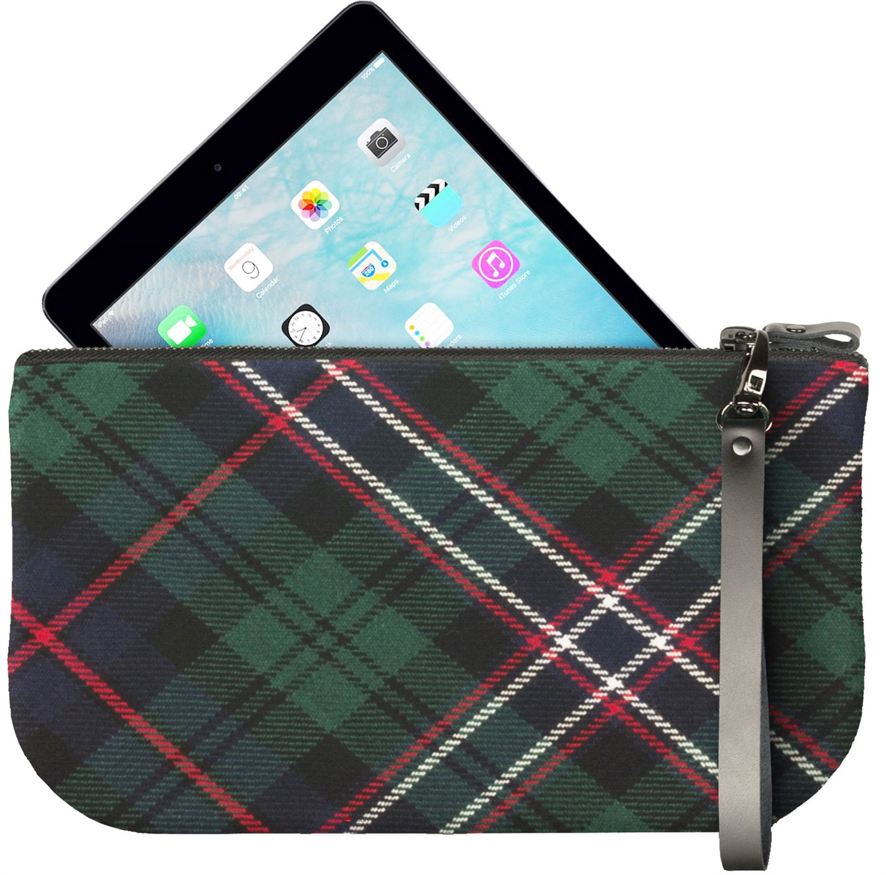 Small Leather Clutch Bag Scotland National Tartan Large Enough to Fit iPad Mini