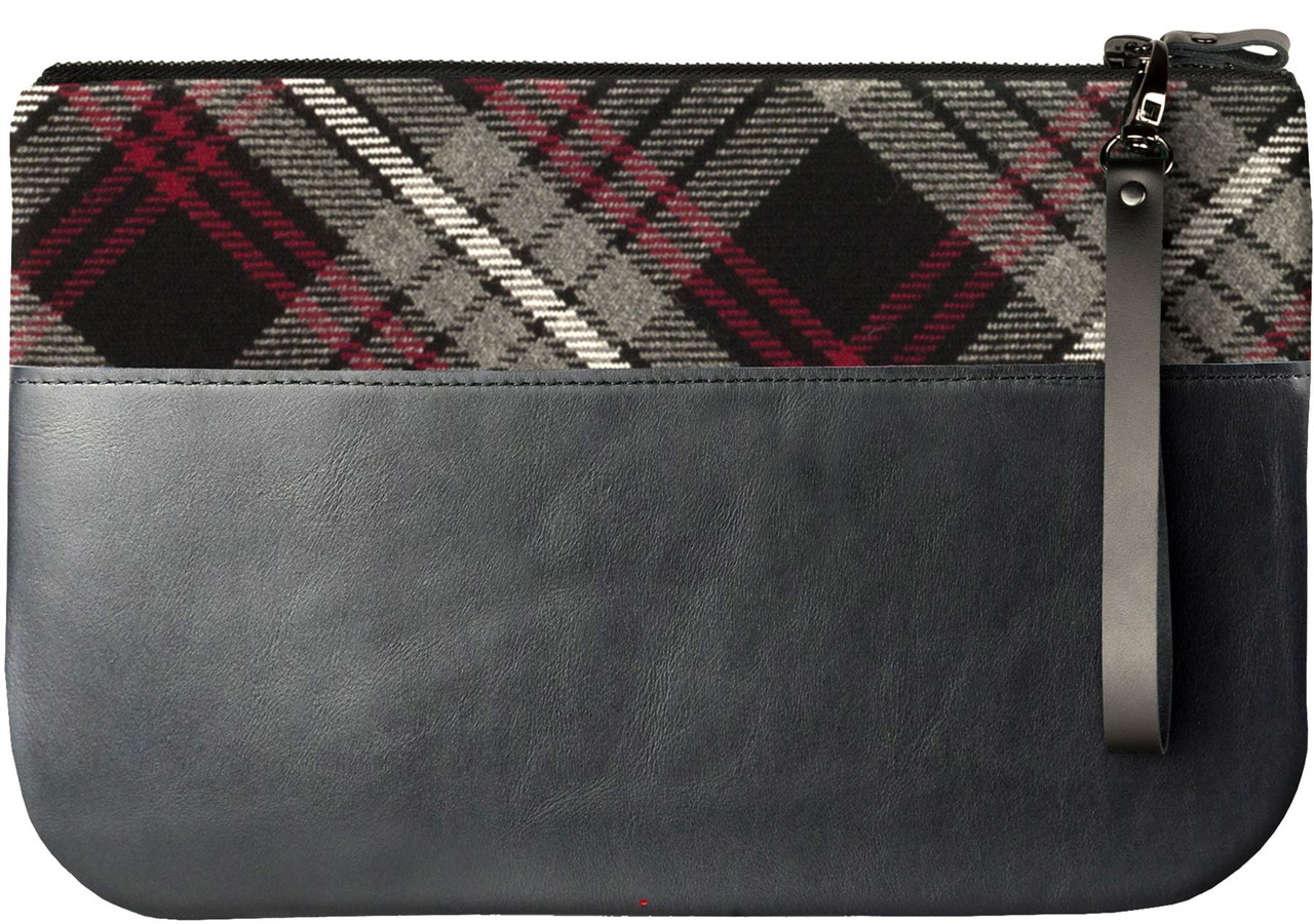 Medium Leather Clutch Bag With Auld Lang Syne Tartan Large Enough to Fit an iPad