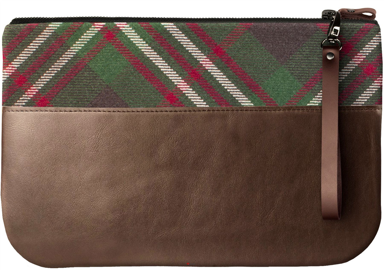 Medium Leather Clutch Bag With Scott Tartan Large Enough to Fit an iPad