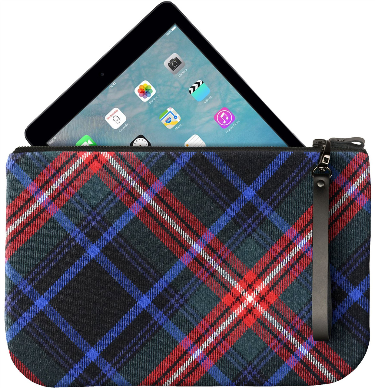 Medium Leather Clutch Bag With Braveheart Tartan Large Enough to Fit an iPad