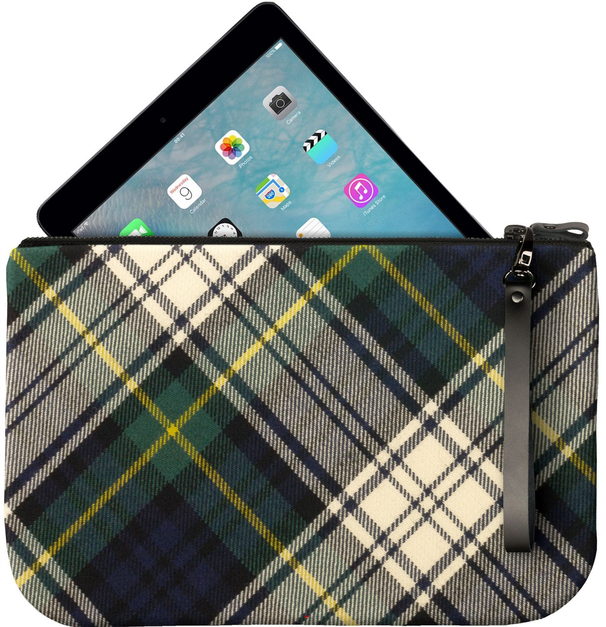 Medium Leather Clutch Bag With Gordon Tartan Large Enough to Fit an iPad