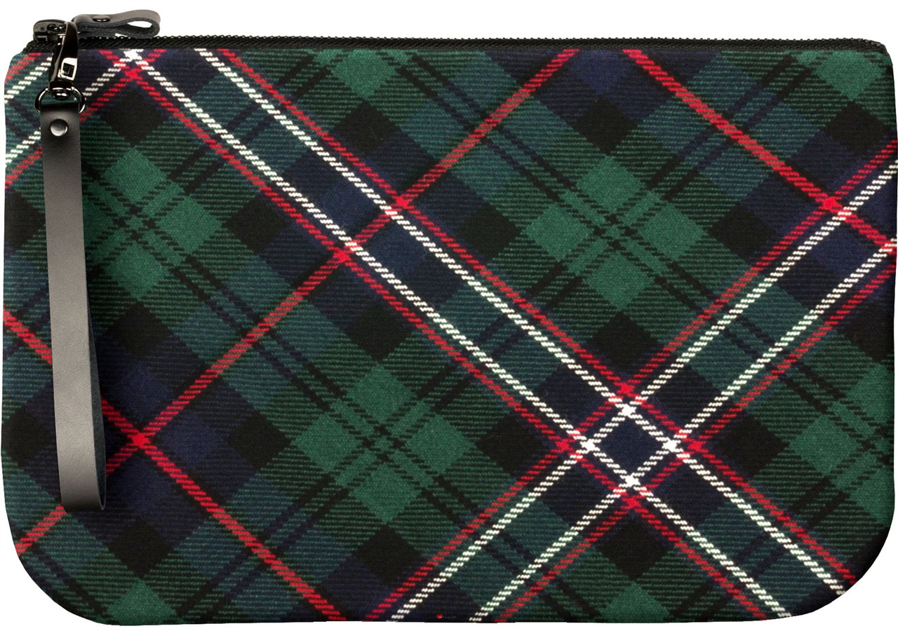 Medium Leather Clutch Bag With Scotland National Tartan Fits an iPad