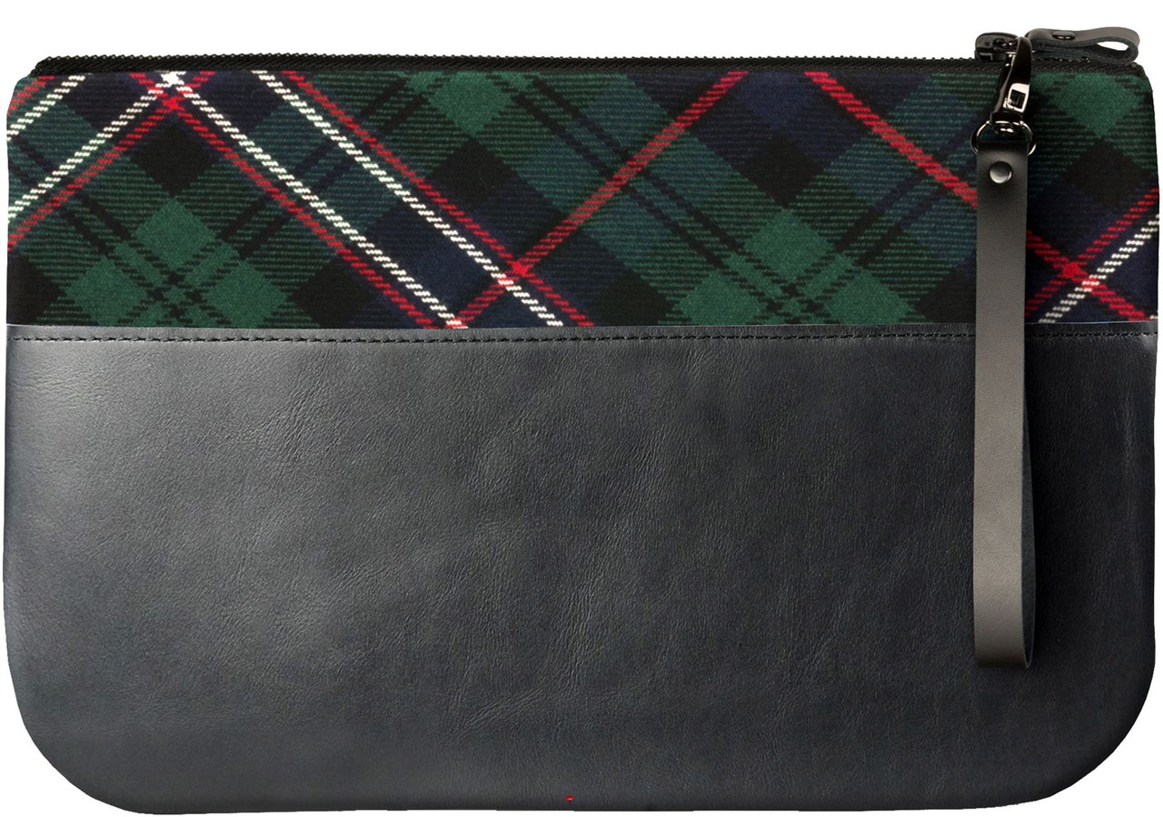 Medium Leather Clutch Bag With Scotland National Tartan Fits an iPad
