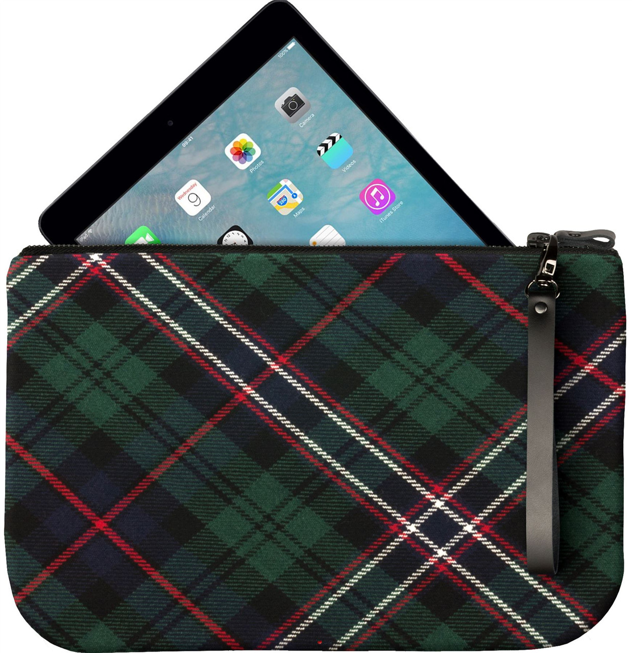 Medium Leather Clutch Bag With Scotland National Tartan Fits an iPad