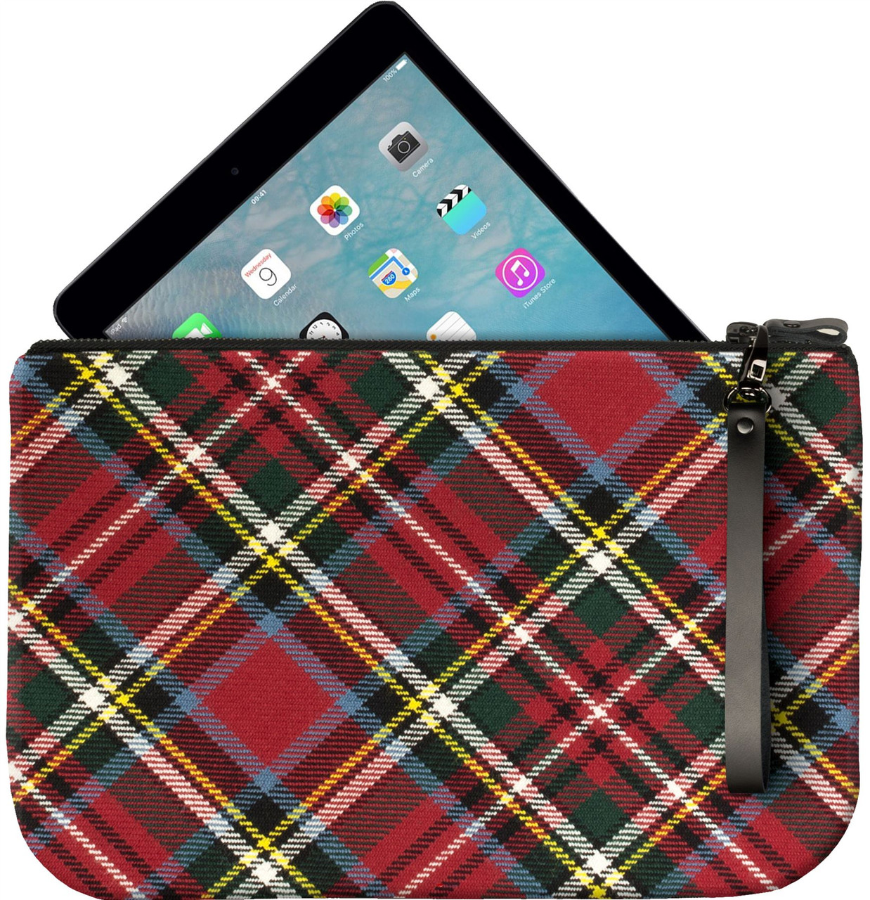 Medium Leather Clutch Bag With Bonnie Prince Charlie Tartan Fits an iPad