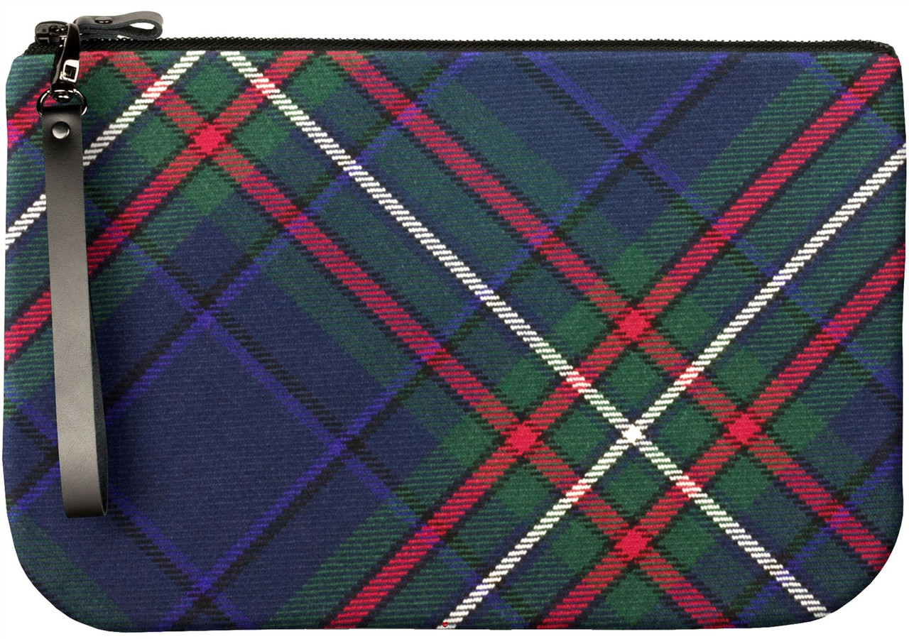 Medium Leather Clutch Bag With Scottish Heritage Tartan Fits an iPad
