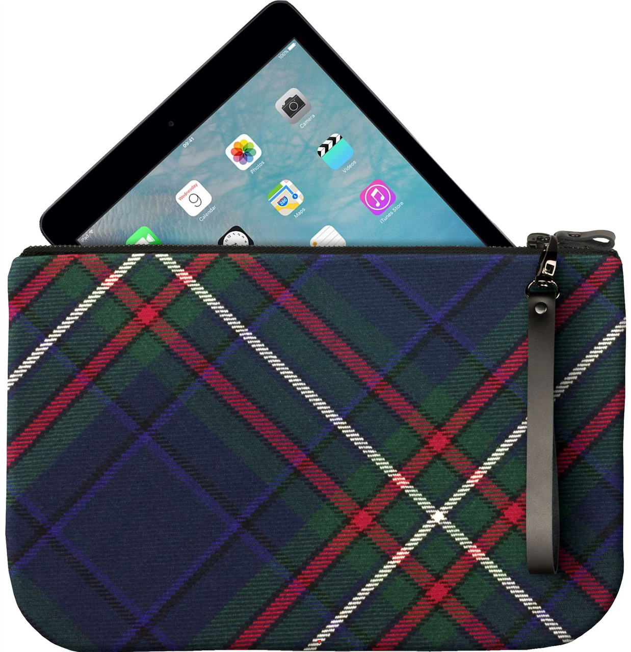 Medium Leather Clutch Bag With Scottish Heritage Tartan Fits an iPad