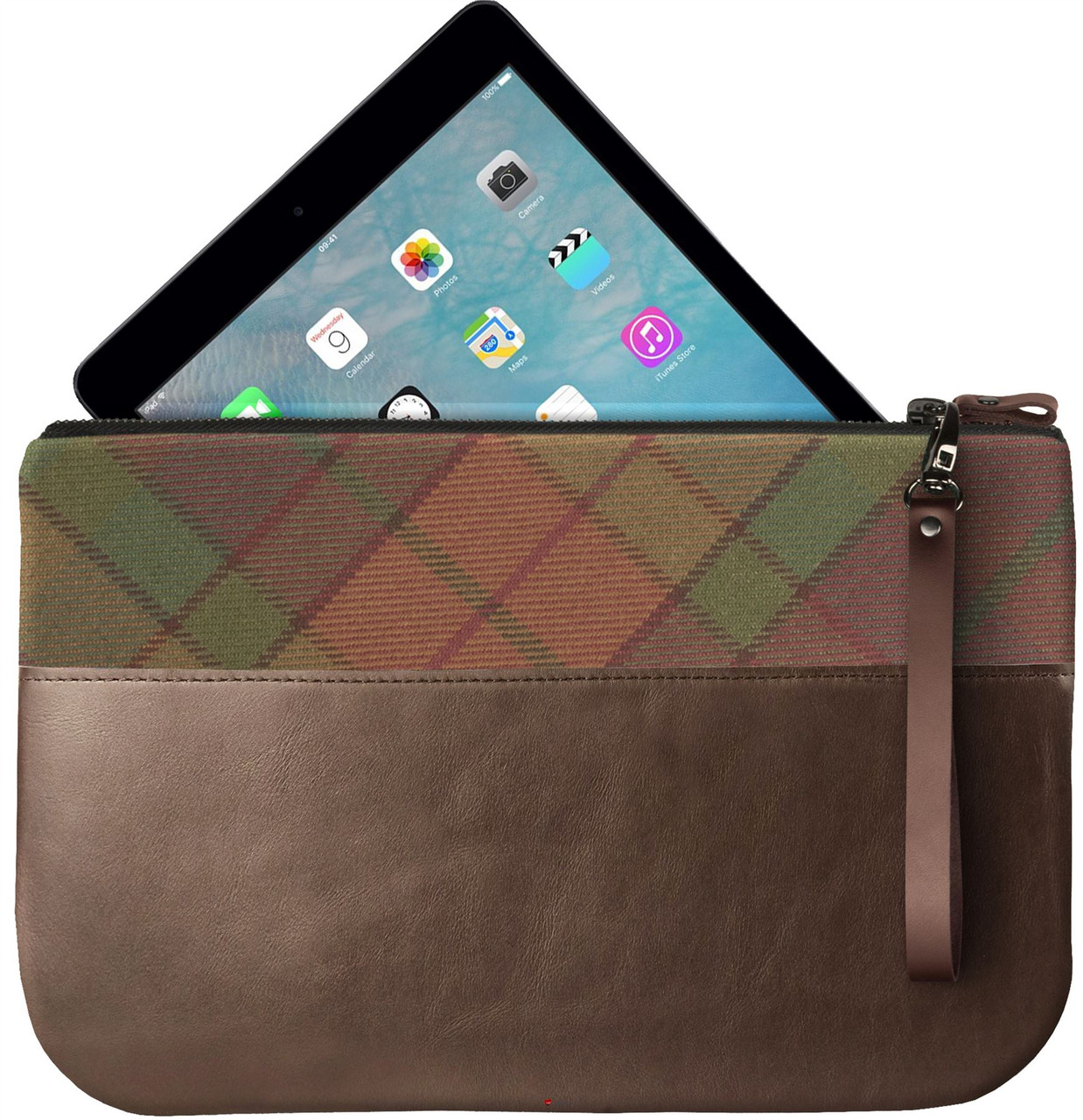 Medium Leather Clutch Bag Cullins of Skye Tartan Large Enough to Fit an iPad