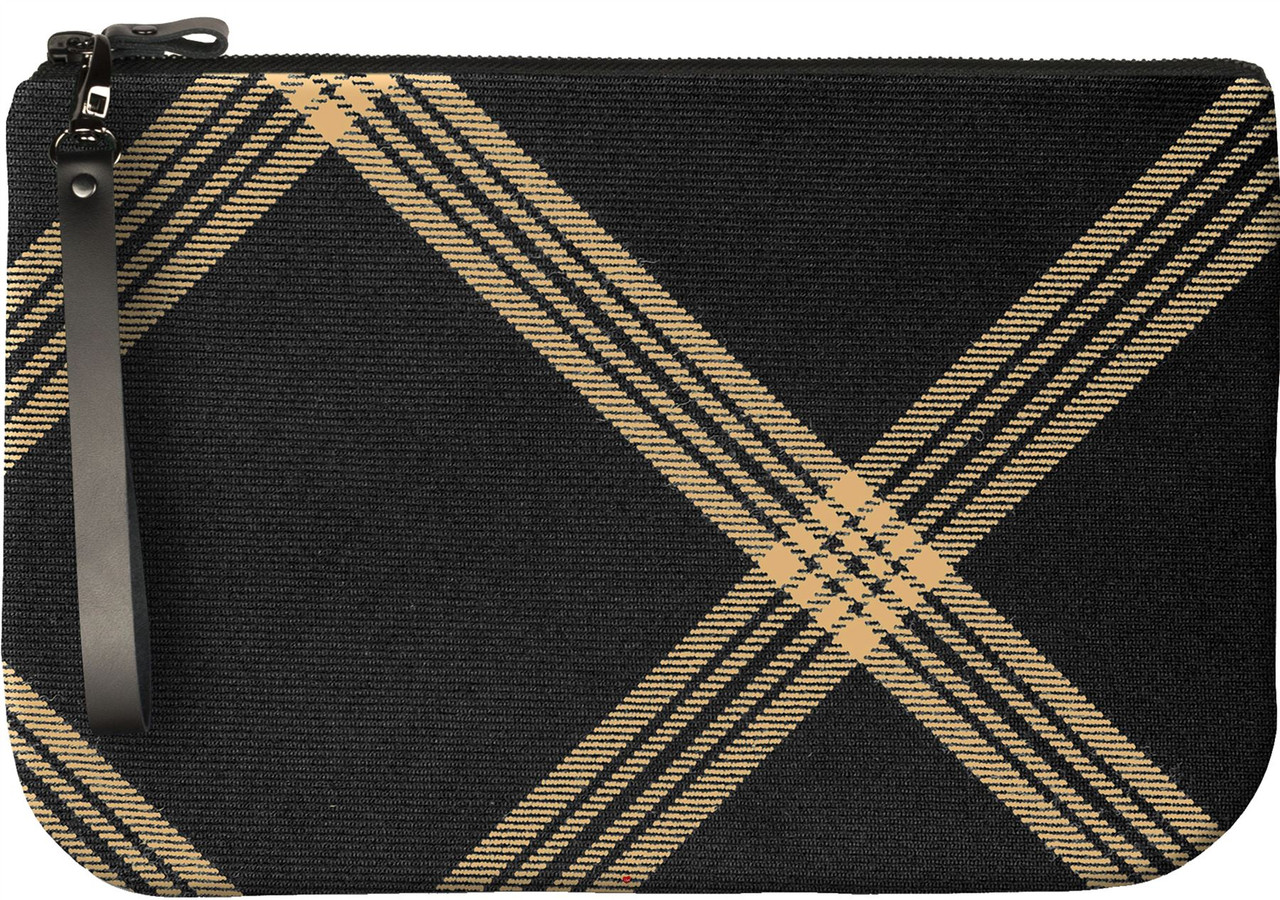 Medium Leather Clutch Bag With Celtic Black Tartan Large Enough to Fit an iPad