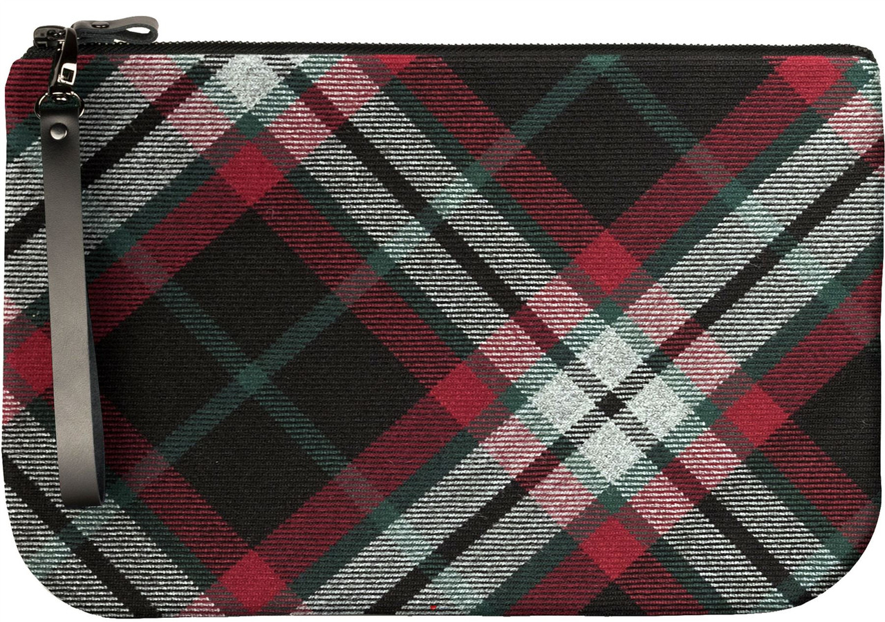 Medium Leather Clutch Bag With Lindsay Tartan Large Enough to Fit an iPad