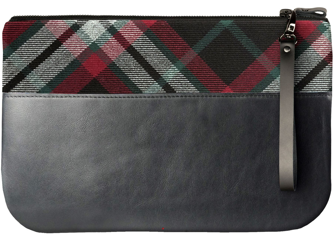 Medium Leather Clutch Bag With Lindsay Tartan Large Enough to Fit an iPad