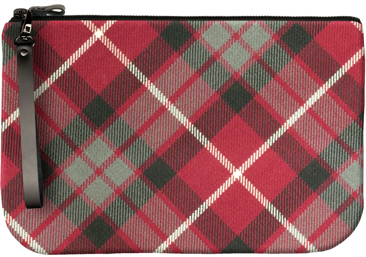 Medium Leather Clutch Bag With Fraser Red Tartan Large Enough to Fit an iPad