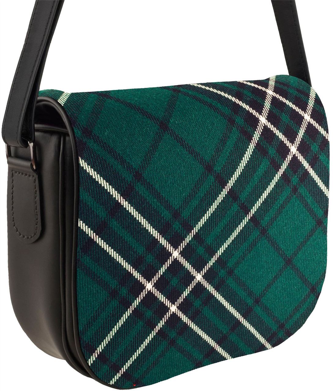 Leather Handbag Shoulder Bag With MacLean Tartan With Inside and Back Pocket