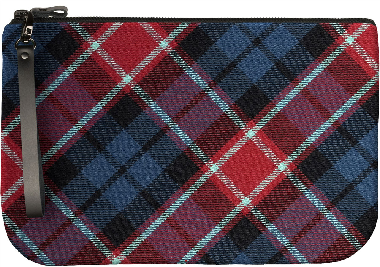 Medium Leather Clutch Bag Graham of Menteith Tartan Large Enough to Fit an iPad
