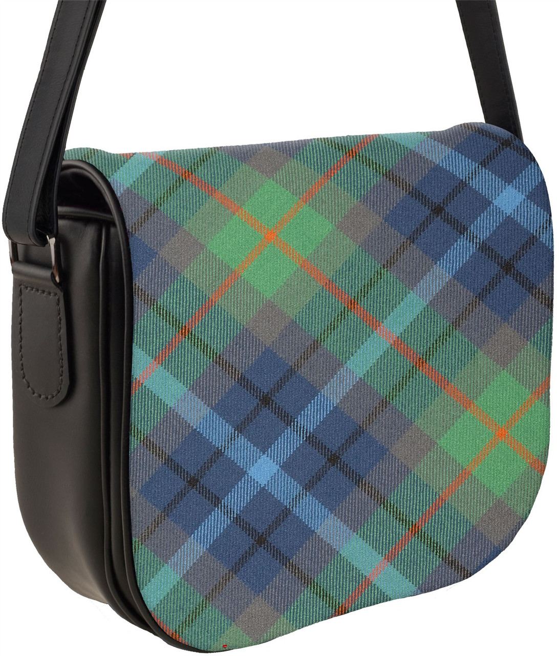 Leather Handbag Shoulder Bag New York City Tartan With Inside and Back Pocket