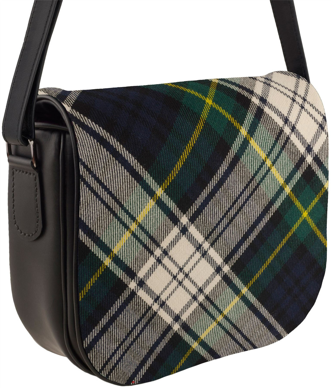 Leather Handbag Shoulder Bag With Gordon Tartan With Inside and Back Pocket