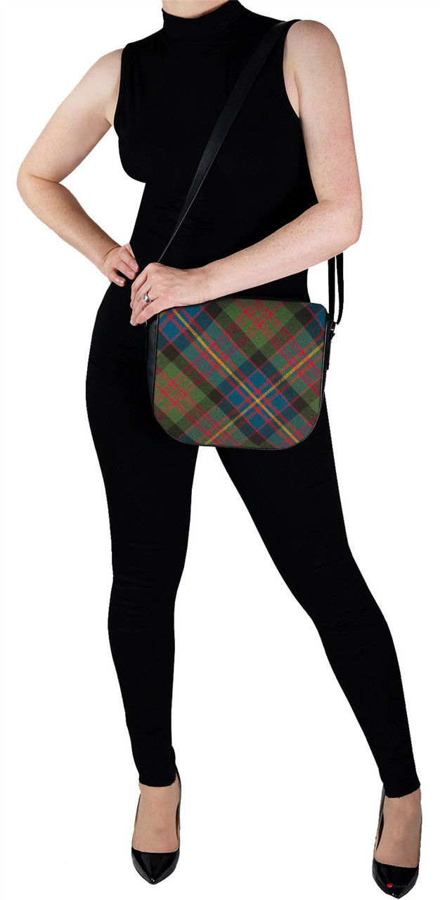 Leather Handbag Shoulder Bag Cameron Of Erracht Tartan Inside and Back Pocket