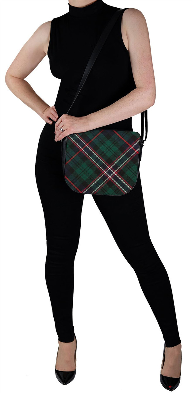 Leather Handbag Shoulder Bag Scotland National Tartan Inside and Back Pocket