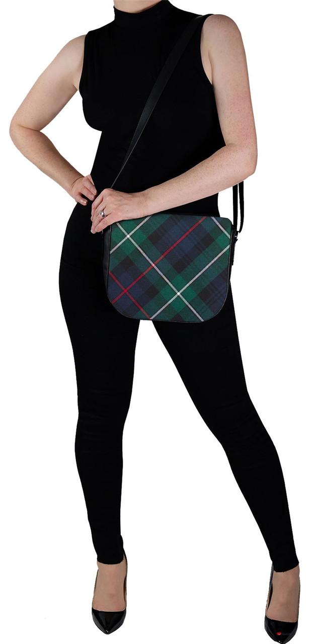 Leather Handbag Shoulder Bag With MacKenzie Tartan With Inside and Back Pocket