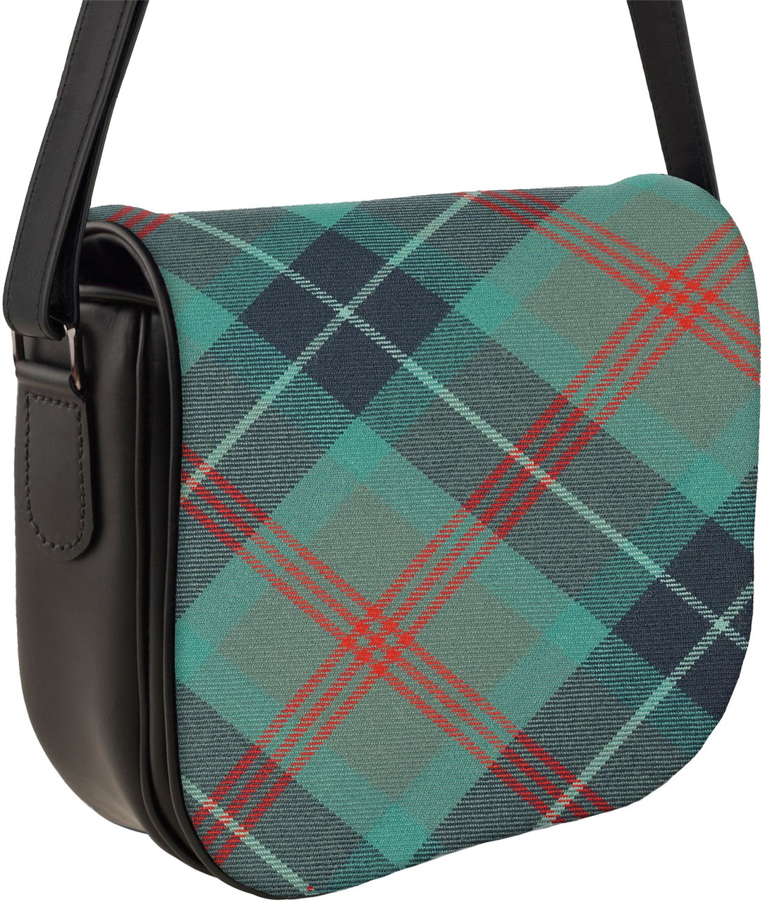 Leather Handbag Shoulder Bag With Loch Ness Tartan With Inside and Back Pocket