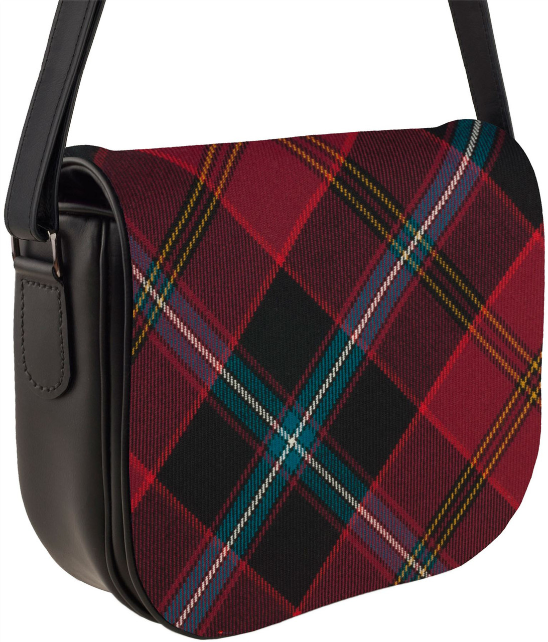 Leather Handbag Shoulder Bag With German American Tartan Inside and Back Pocket