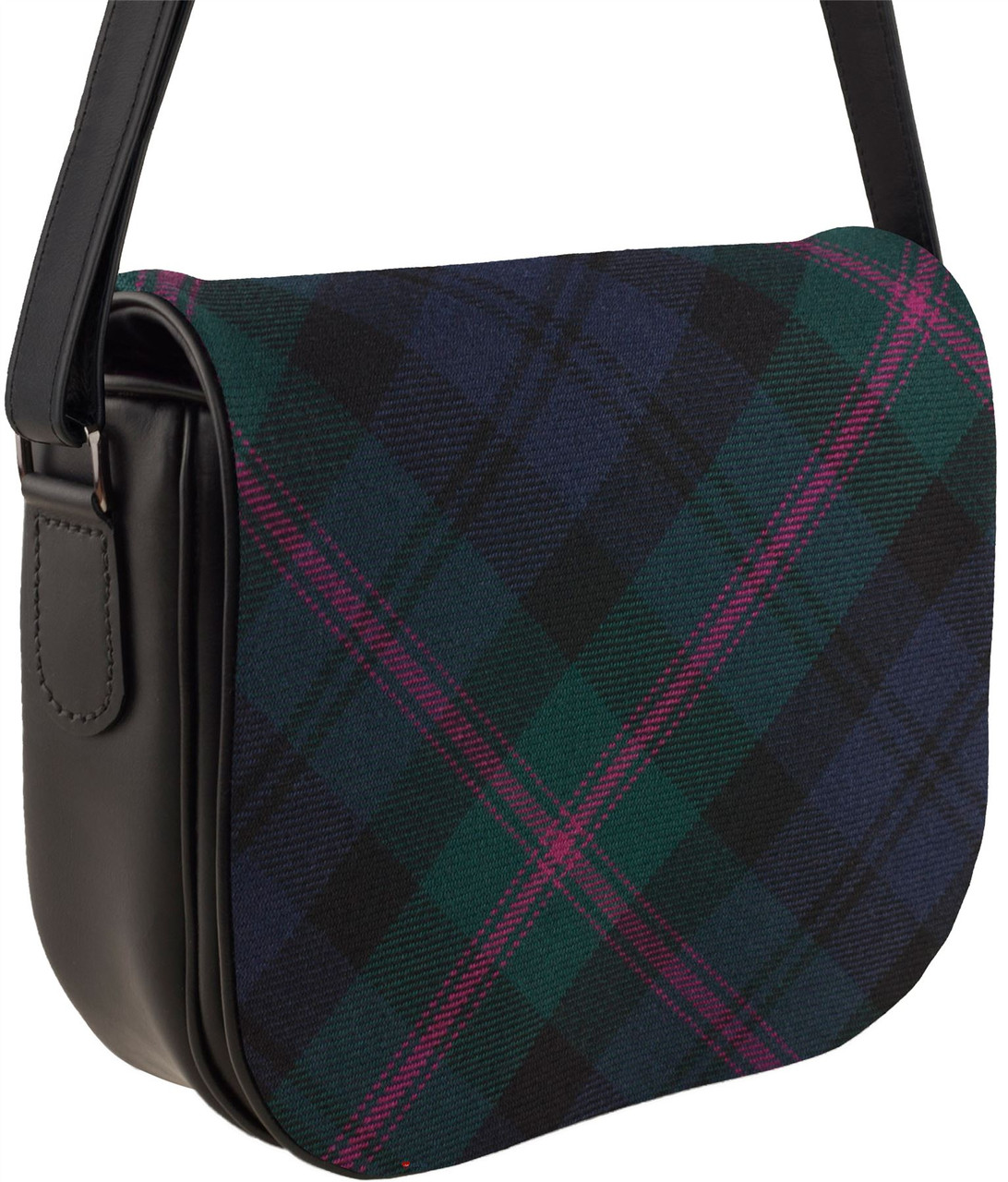 Leather Handbag Shoulder Bag With Baird Tartan With Inside and Back Pocket