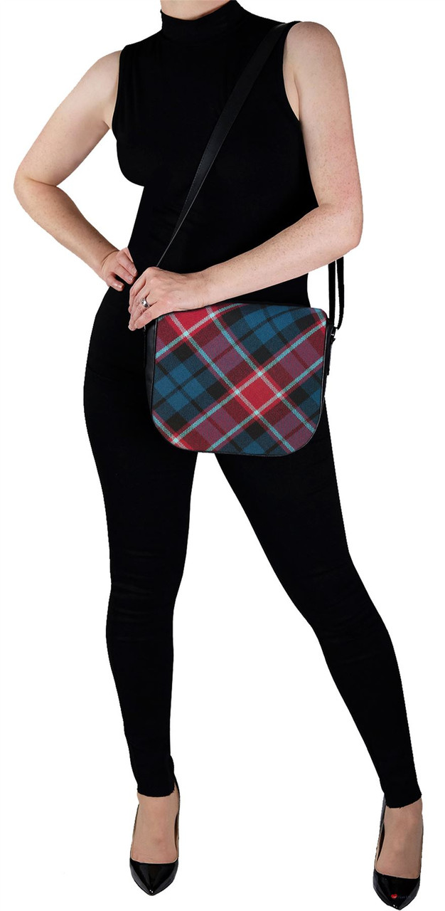 Leather Handbag Shoulder Bag Graham of Menteith Tartan Inside and Back Pocket