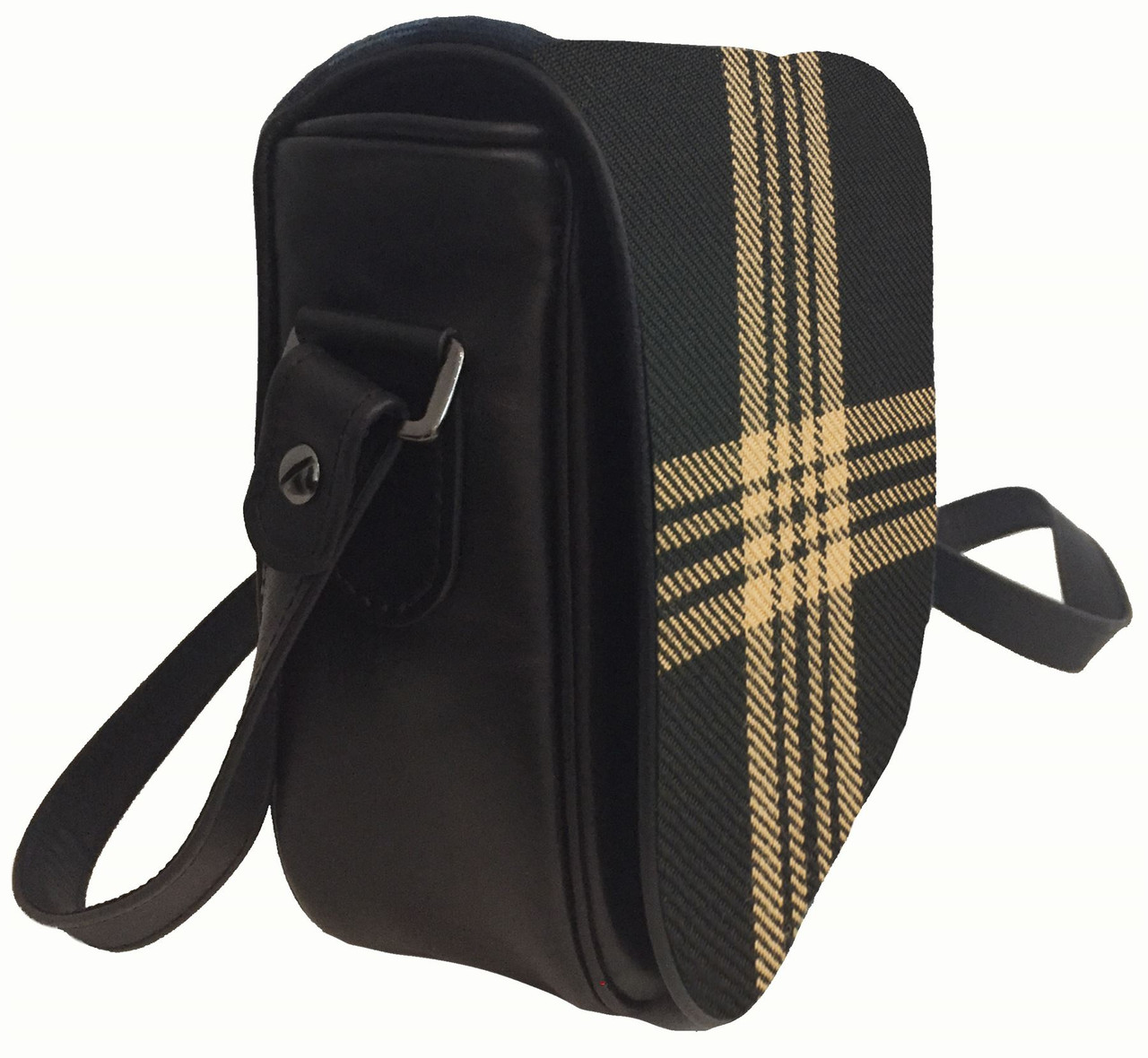 Leather Handbag Shoulder Bag Celtic Black Tartan With Inside and Back Pocket