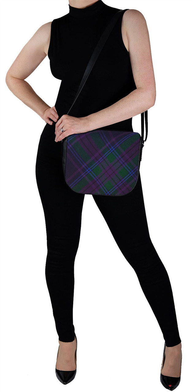 Leather Handbag Shoulder Bag Spirit of Scotland Tartan Inside and Back Pocket