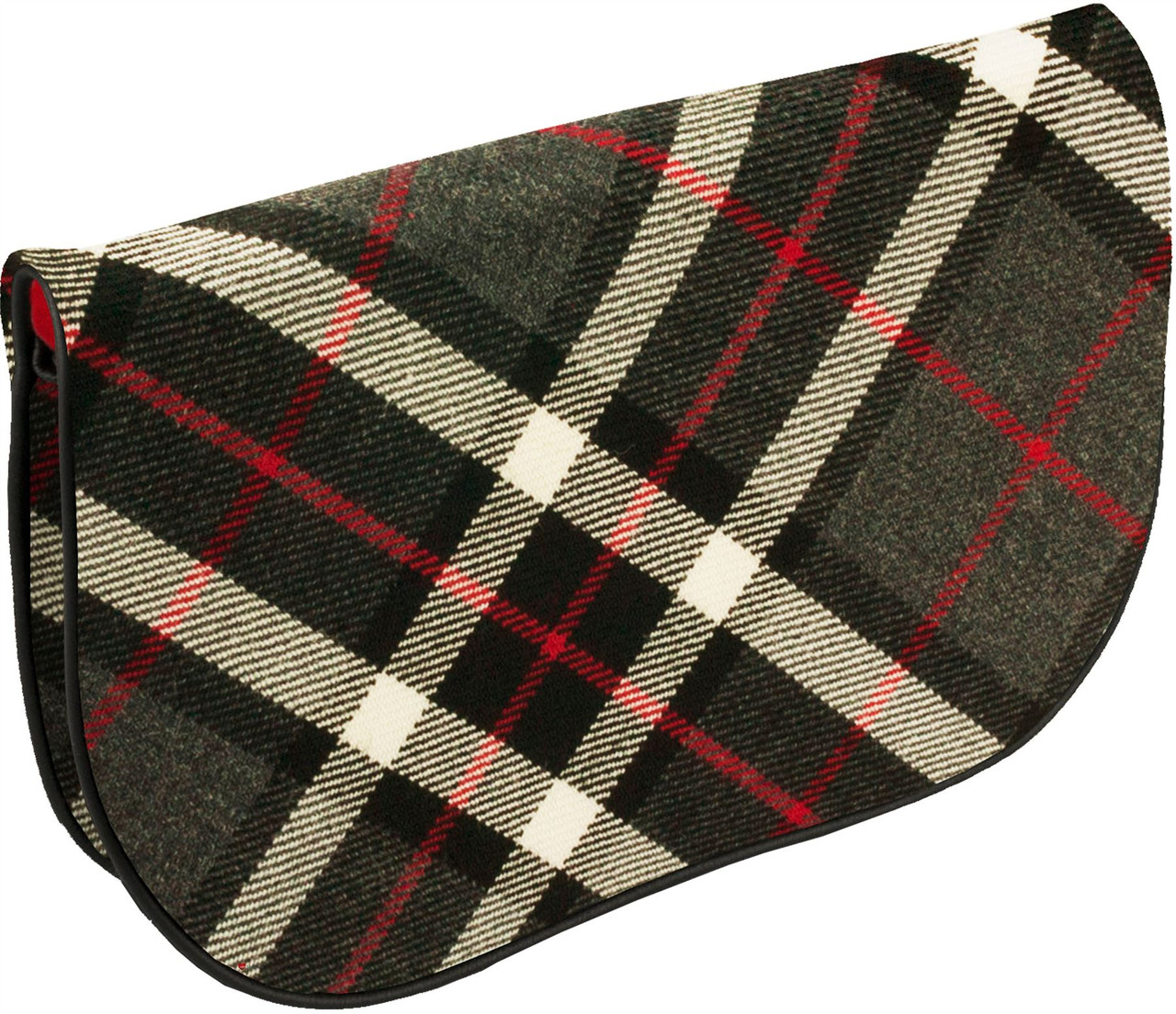 Large Leather Clutch Bag With Thomson Grey Tartan With Inside and Back Pocket
