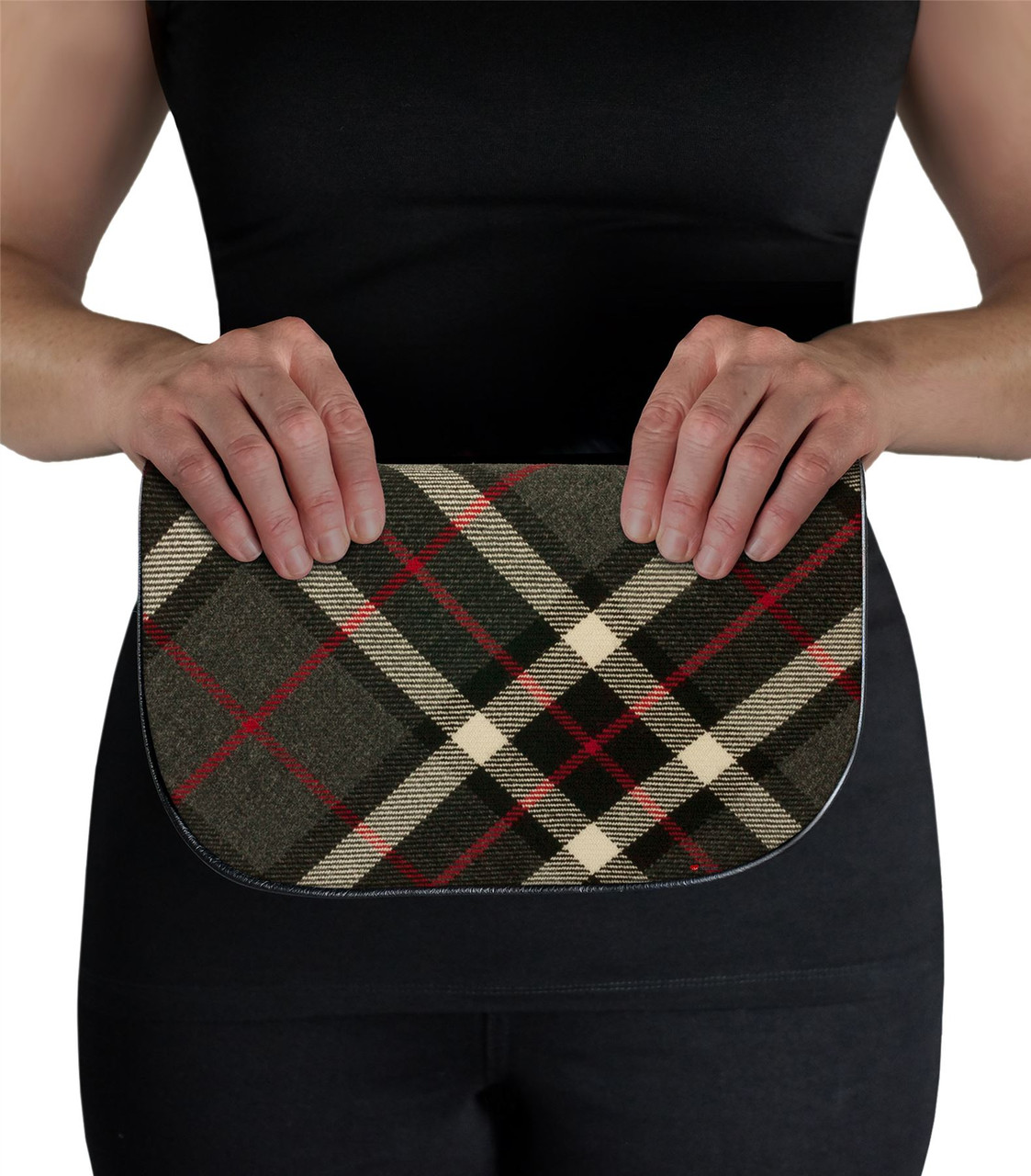 Large Leather Clutch Bag With Thomson Grey Tartan With Inside and Back Pocket