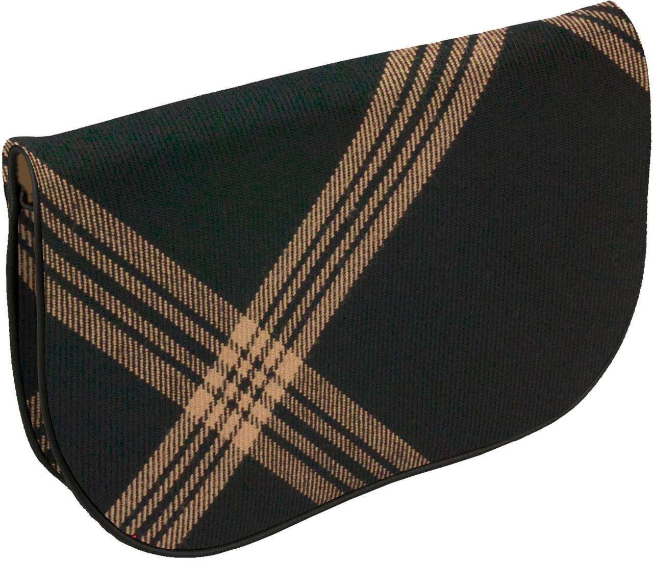 Large Leather Clutch Bag With Celtic Black Tartan With Inside and Back Pocket