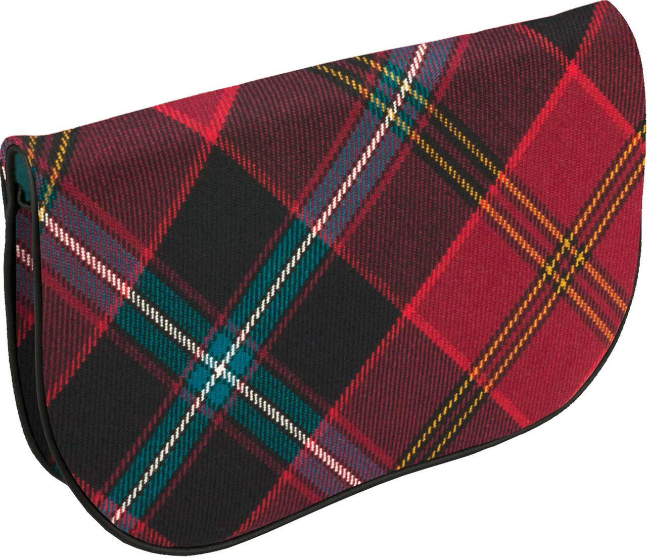 Large Leather Clutch Bag With German American Tartan With Inside and Back Pocket