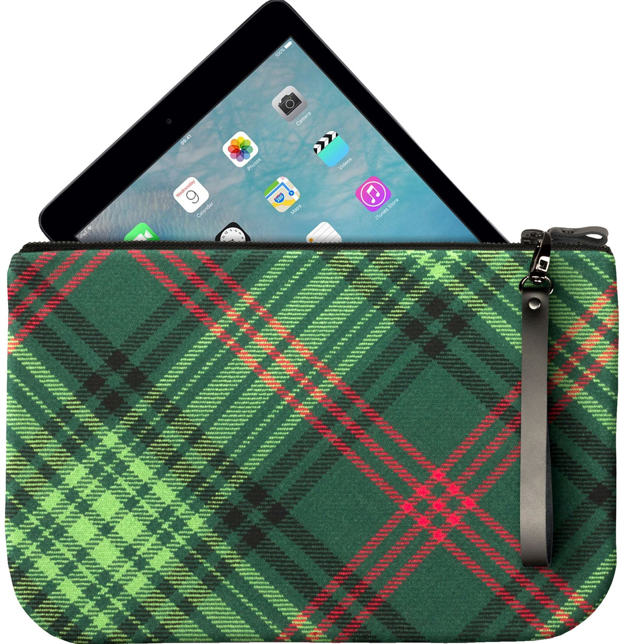 Medium Leather Clutch Bag With Ross Tartan Large Enough to Fit an iPad